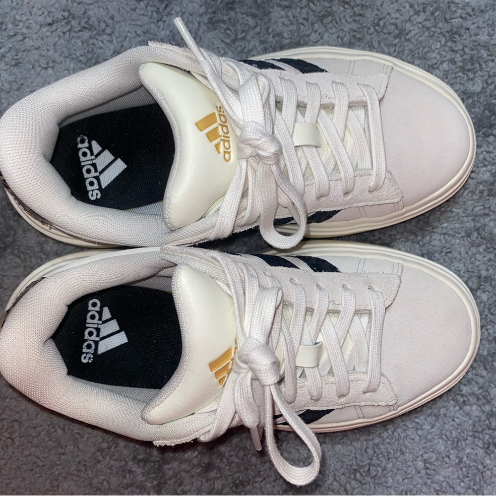 Adidas Cream and Black Sneakers with Gold Details